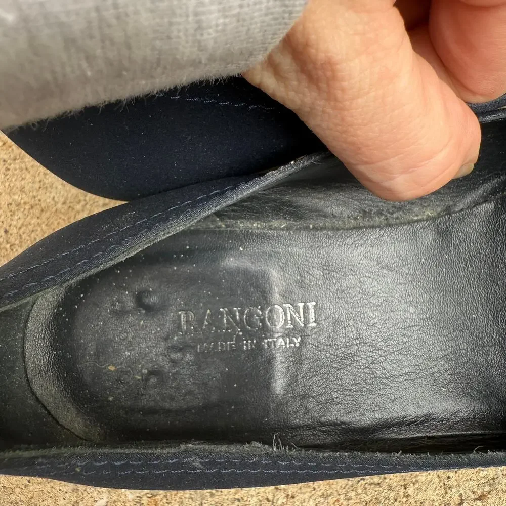 Rangoni Wedge Loafers Square Toe Vintage Italian Womens 7 B Navy Blue‎